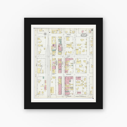 Old map wall art mockup — black gallery frame with white mat — Sanborn Fire Insurance Map from Morrison, Whiteside County, Illinois (1892), Sheet #0002