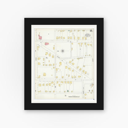 Old map wall art mockup — black gallery frame with white mat — Sanborn Fire Insurance Map from Indiana, Indiana County, Pennsylvania (1903), Sheet #0015