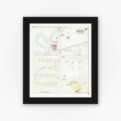 Old map wall art mockup — black gallery frame with white mat — Sanborn Fire Insurance Map from Marshalltown, Marshall County, Iowa (1894), Sheet #0016