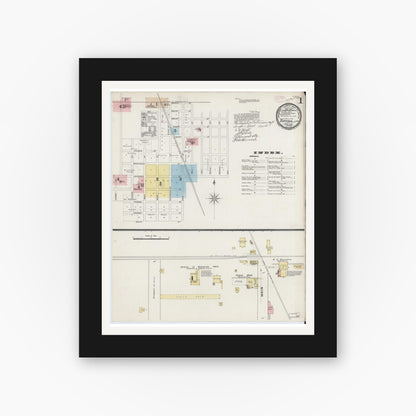 Old map wall art mockup — black gallery frame with white mat — Sanborn Fire Insurance Map from Tipton, Tipton County, Indiana (1890) - Complete Map Set