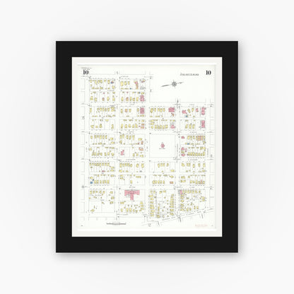 Old map wall art mockup — black gallery frame with white mat — Sanborn Fire Insurance Map from Centralia, Marion, Clinton, Jefferson, and Washington Counties, Illinois (1938), Sheet #0010
