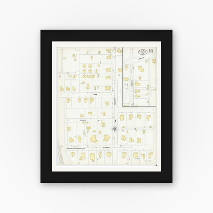 Old map wall art mockup — black gallery frame with white mat — Sanborn Fire Insurance Map from Tyler, Smith County, Texas (1902), Sheet #0011