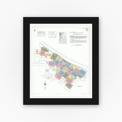 Old map wall art mockup — black gallery frame with white mat — Sanborn Fire Insurance Map from Jefferson City, Cole County, Missouri (1939), Sheet #0001