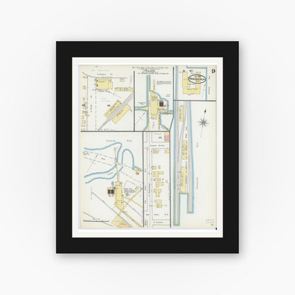 Old map wall art mockup — black gallery frame with white mat — Sanborn Fire Insurance Map from Pensacola, Escambia County, Florida (1892), Sheet #0009