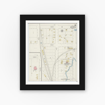 Old map wall art mockup — black gallery frame with white mat — Sanborn Fire Insurance Map from Waterville, Le Sueur County, Minnesota (1894), Sheet #0002