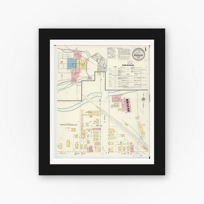 Old map wall art mockup — black gallery frame with white mat — Sanborn Fire Insurance Map from Rochester, Oakland County, Michigan (1916) - Complete Map Set
