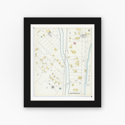 Old map wall art mockup — black gallery frame with white mat — Sanborn Fire Insurance Map from Tawas City, Iosco County, Michigan (1898), Sheet #0003