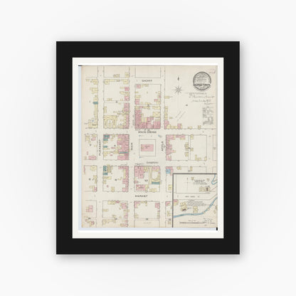 Old map wall art mockup — black gallery frame with white mat — Sanborn Fire Insurance Map from Georgetown, Brown County, Ohio (1885), Sheet #0001