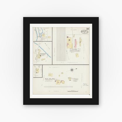 Old map wall art mockup — black gallery frame with white mat — Sanborn Fire Insurance Map from Meadville, Crawford County, Pennsylvania (1886), Sheet #0010
