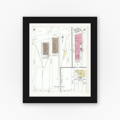 Old map wall art mockup — black gallery frame with white mat — Sanborn Fire Insurance Map from North Kansas City, Clay County, Missouri (1926), Sheet #0009