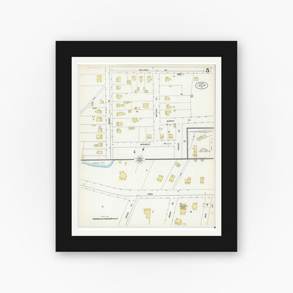 Old map wall art mockup — black gallery frame with white mat — Sanborn Fire Insurance Map from Islip, Suffolk County, New York (1902), Sheet #0005