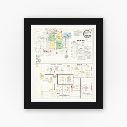Old map wall art mockup — black gallery frame with white mat — Sanborn Fire Insurance Map from Washington, Washington County, Iowa (1897), Sheet #0001