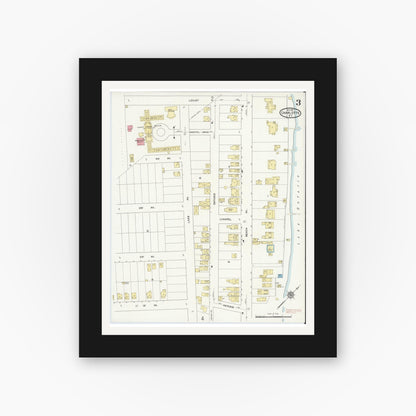 Old map wall art mockup — black gallery frame with white mat — Sanborn Fire Insurance Map from Charlotte, Monroe County, New York (1912), Sheet #0003