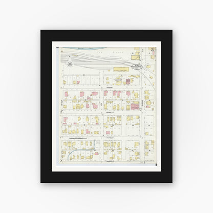 Old map wall art mockup — black gallery frame with white mat — Sanborn Fire Insurance Map from Bridgeport, Belmont County, Ohio (1897), Sheet #0003