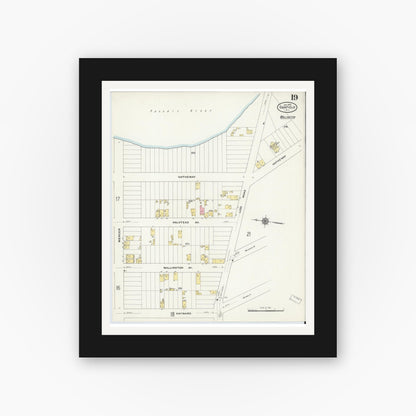 Old map wall art mockup — black gallery frame with white mat — Sanborn Fire Insurance Map from Garfield, Bergen County, New Jersey (1910), Sheet #0019