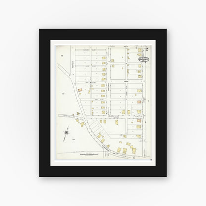 Old map wall art mockup — black gallery frame with white mat — Sanborn Fire Insurance Map from Montgomery, Lycoming County, Pennsylvania (1920), Sheet #0002