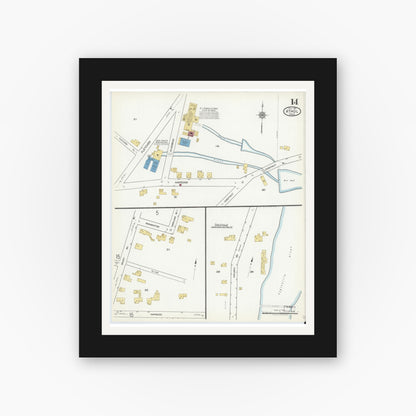 Old map wall art mockup — black gallery frame with white mat — Sanborn Fire Insurance Map from Athol, Worcester County, Massachusetts (1917), Sheet #0014