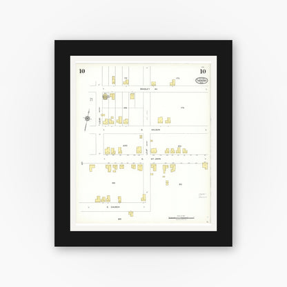 Old map wall art mockup — black gallery frame with white mat — Sanborn Fire Insurance Map from Tarboro, Edgecombe County, North Carolina (1923), Sheet #0010