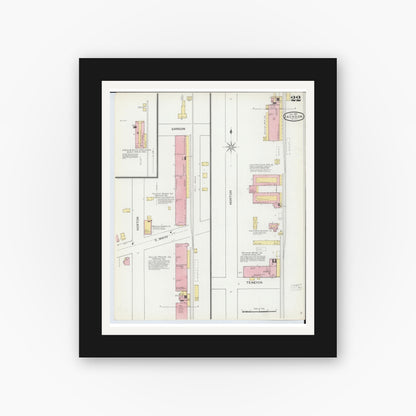 Old map wall art mockup — black gallery frame with white mat — Sanborn Fire Insurance Map from Jackson, Jackson County, Michigan (1893), Sheet #0022