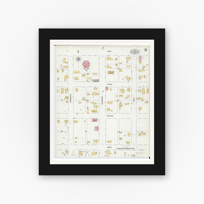 Old map wall art mockup — black gallery frame with white mat — Sanborn Fire Insurance Map from Corunna, Shiawassee County, Michigan (1900), Sheet #0003