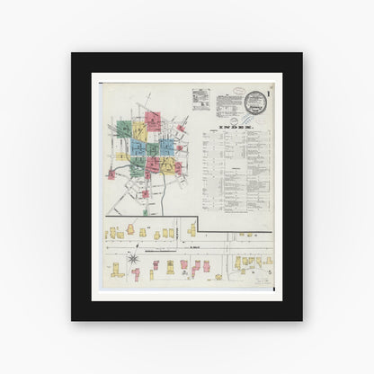 Old map wall art mockup — black gallery frame with white mat — Sanborn Fire Insurance Map from Norwalk, Huron County, Ohio (1899), Sheet #0001