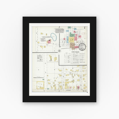 Old map wall art mockup — black gallery frame with white mat — Sanborn Fire Insurance Map from Boonville, Warrick County, Indiana (1899), Sheet #0001
