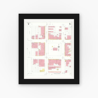 Old map wall art mockup — black gallery frame with white mat — Sanborn Fire Insurance Map from Lamesa, Dawson County, Texas (1932), Sheet #0002