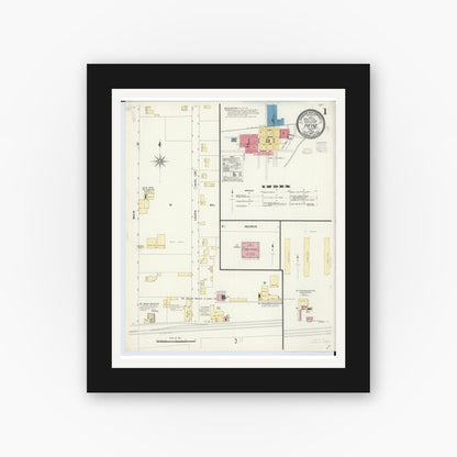 Old map wall art mockup — black gallery frame with white mat — Sanborn Fire Insurance Map from Payne, Paulding County, Ohio (1907), Sheet #0001