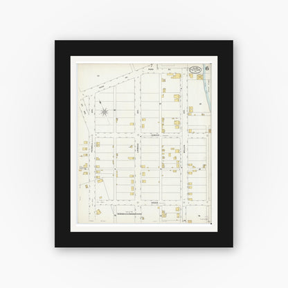 Old map wall art mockup — black gallery frame with white mat — Sanborn Fire Insurance Map from Patton, Cambria County, Pennsylvania (1898), Sheet #0006