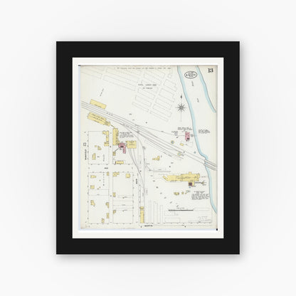 Old map wall art mockup — black gallery frame with white mat — Sanborn Fire Insurance Map from Anoka, Anoka County, Minnesota (1898), Sheet #0013