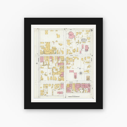 Old map wall art mockup — black gallery frame with white mat — Sanborn Fire Insurance Map from New Bern, Craven County, North Carolina (1904), Sheet #0005