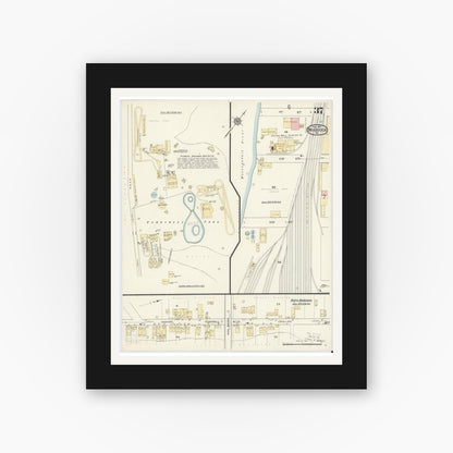 Old map wall art mockup — black gallery frame with white mat — Sanborn Fire Insurance Map from Braddock, Allegheny County, Pennsylvania (1914), Sheet #0037