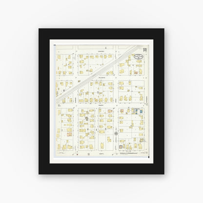 Old map wall art mockup — black gallery frame with white mat — Sanborn Fire Insurance Map from Appleton, Outagamie County, Wisconsin (1911), Sheet #0011