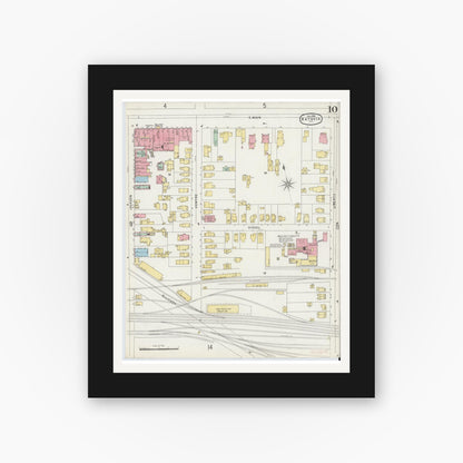 Old map wall art mockup — black gallery frame with white mat — Sanborn Fire Insurance Map from Batavia, Genesee County, New York (1896), Sheet #0010