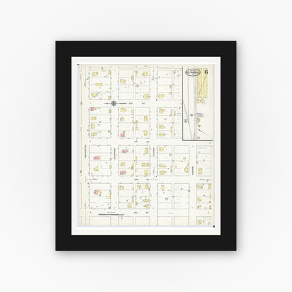 Old map wall art mockup — black gallery frame with white mat — Sanborn Fire Insurance Map from Keithsburg, Mercer County, Illinois (1913), Sheet #0006