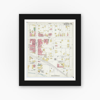 Old map wall art mockup — black gallery frame with white mat — Sanborn Fire Insurance Map from Blanchester, Clinton County, Ohio (1898), Sheet #0002