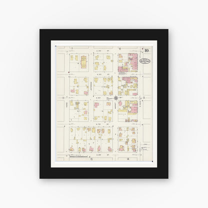 Old map wall art mockup — black gallery frame with white mat — Sanborn Fire Insurance Map from Watertown, Jefferson County, Wisconsin (1915), Sheet #0011