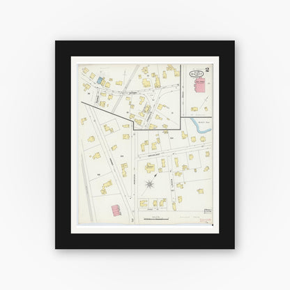 Old map wall art mockup — black gallery frame with white mat — Sanborn Fire Insurance Map from Quincy, Norfolk County, Massachusetts (1896), Sheet #0002