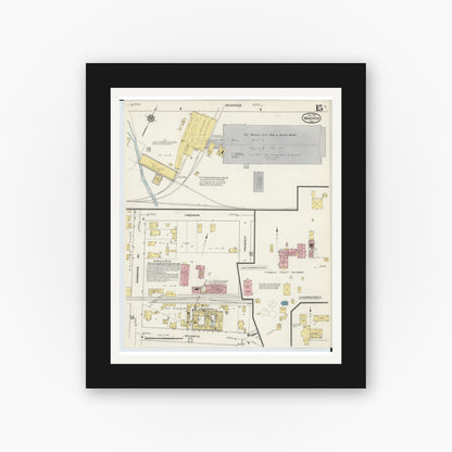 Old map wall art mockup — black gallery frame with white mat — Sanborn Fire Insurance Map from Warren, Trumbull County, Ohio (1915), Sheet #0015