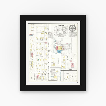 Old map wall art mockup — black gallery frame with white mat — Sanborn Fire Insurance Map from Guthrie Center, Guthrie County, Iowa (1909) â€” Complete Set