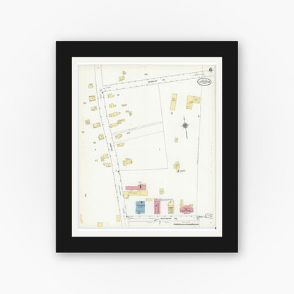 Old map wall art mockup — black gallery frame with white mat — Sanborn Fire Insurance Map from Leicester, Worcester County, Massachusetts (1910), Sheet #0006