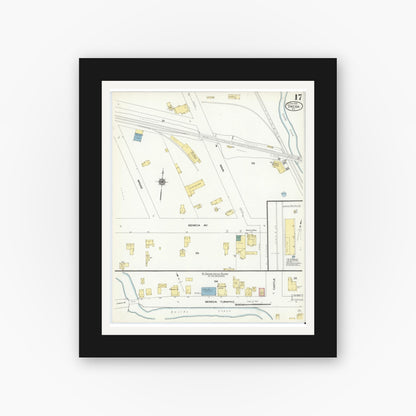 Old map wall art mockup — black gallery frame with white mat — Sanborn Fire Insurance Map from Oneida, Madison County, New York (1909), Sheet #0017