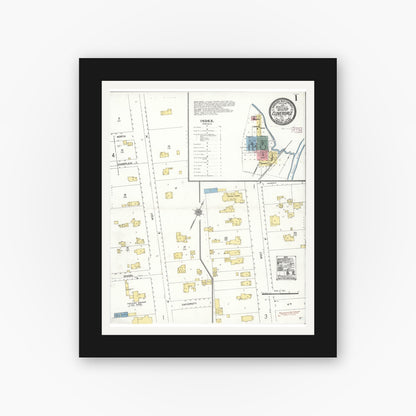 Old map wall art mockup — black gallery frame with white mat — Sanborn Fire Insurance Map from Cloverdale, Sonoma County, California (1911) - Complete Map Set
