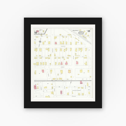 Old map wall art mockup — black gallery frame with white mat — Sanborn Fire Insurance Map from Danville, Montour County, Pennsylvania (1930), Sheet #0018
