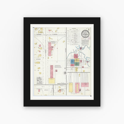 Old map wall art mockup — black gallery frame with white mat — Sanborn Fire Insurance Map from Tecumseh, Lenawee County, Michigan (1907) - Complete Map Set