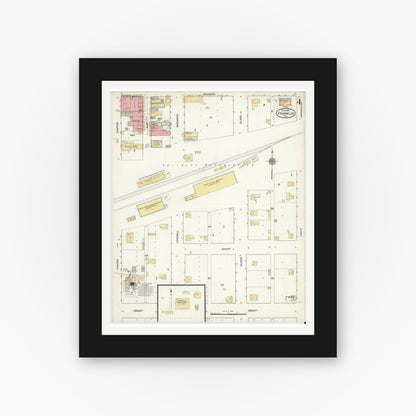 Old map wall art mockup — black gallery frame with white mat — Sanborn Fire Insurance Map from Franklin, Robertson County, Texas (1916), Sheet #0004