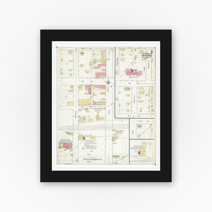 Old map wall art mockup — black gallery frame with white mat — Sanborn Fire Insurance Map from Winthrop, Sibley County, Minnesota (1917), Sheet #0002