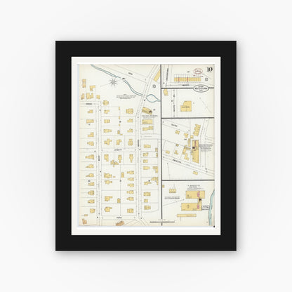 Old map wall art mockup — black gallery frame with white mat — Sanborn Fire Insurance Map from Watertown, Middlesex County, Massachusetts (1899), Sheet #0010