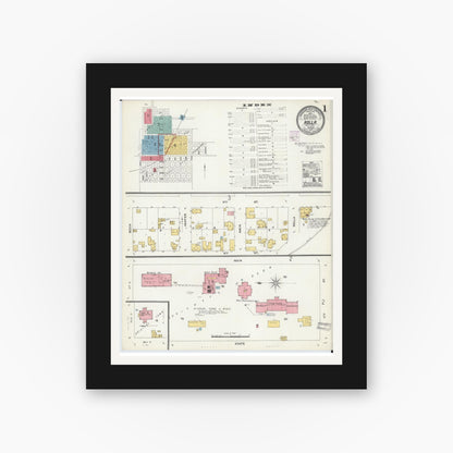Old map wall art mockup — black gallery frame with white mat — Sanborn Fire Insurance Map from Rolla, Phelps County, Missouri (1905) - Complete Map Set