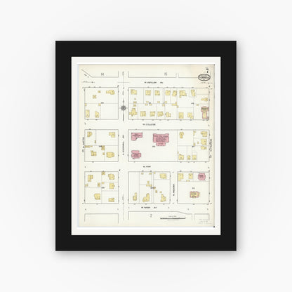 Old map wall art mockup — black gallery frame with white mat — Sanborn Fire Insurance Map from Terrell, Kaufman County, Texas (1921), Sheet #0007